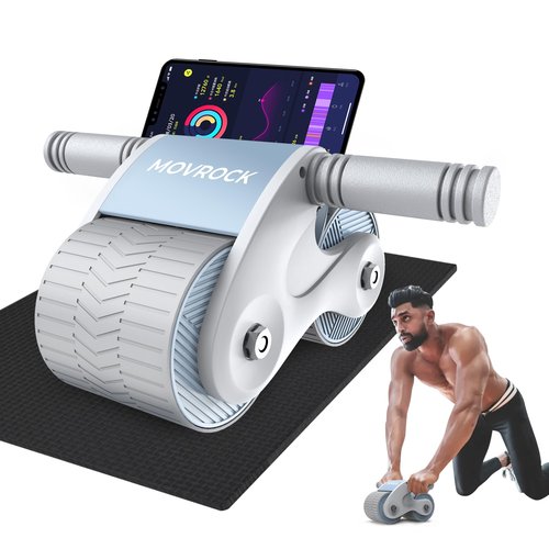 Movrock Ab Roller Wheel with Automatic Rebound for Home Gym Core Fitness, Sturdy Abdominal Exercise Equipment, Includes Knee Pad, Perfect for Ab Workouts and Strength Training, Light Blue