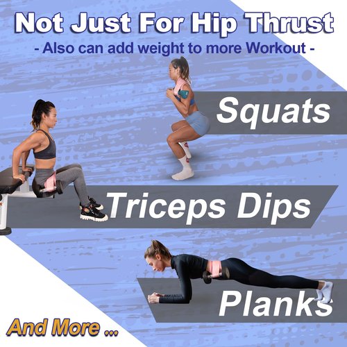Coniflor Hip Thrust Belt with 3 Fabric Resistance Bands - Adjustable Fitness Belt for Dumbbells, Kettlebells, Plates - Support Up to 100 lbs - Upgrade Slip-Resistant Pad for Glute Workouts at Home Gym