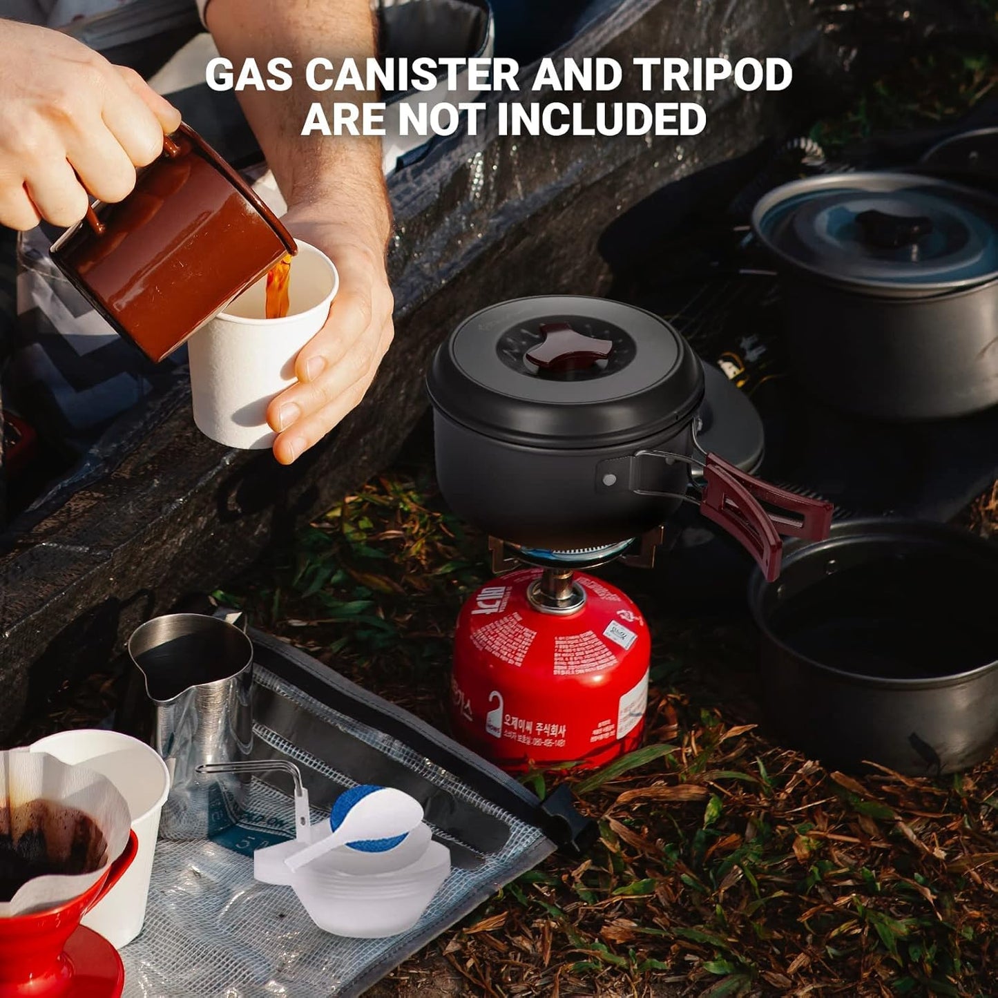 KingCamp 7/9/18Pcs Camping Cookware Mess Kit Camping Cooking Set Non-Stick Hard-Anodized Aluminum Camping Gear Camping Pots and Pans Set with Tableware for Outdoor Backpacking Hiking Picnic Backyard