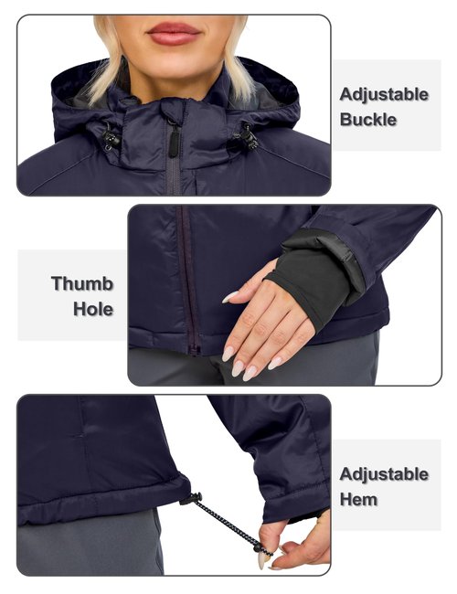 Little Donkey Andy Women's Heat Reflective Winter Warm Jackets with Hooded Water Resistant Windbreaker for Ski Snow Coat Dark Purple XS