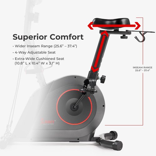 Sunny Health & Fitness Smart Exercise Bike w/Resistance Band, 300LB Capacity & 4-Way Adjustable Cushioned Seat, Home Cardio Cycling Machine for Full-Body Workout, Free SunnyFit App Bluetooth Connect