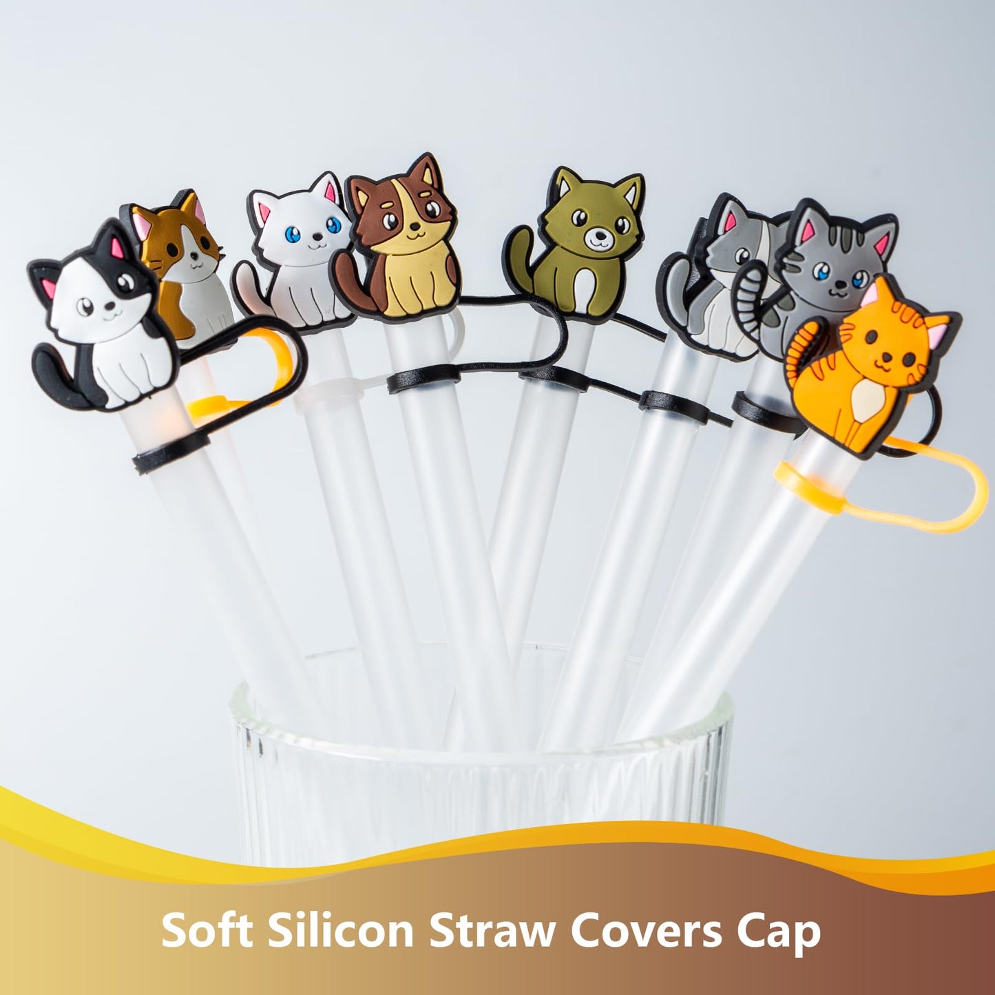 8Pcs Cat Silicone Straw Tips Cover for Stanley Cup with Handle,10mm Silicone Straw Covers for Stanley 40oz & 30oz Tumbler Cup Accessories
