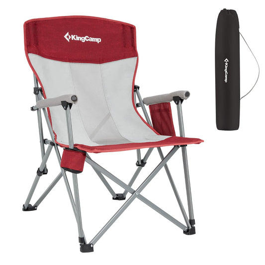 KingCamp Camping Chair for Adults with Arm Rest and Cup Holder Portable Camping Chair Support 300LBS Heavy Duty Folding Camp Chair for Lawn Outdoor Sports Travel (Red&Gray)