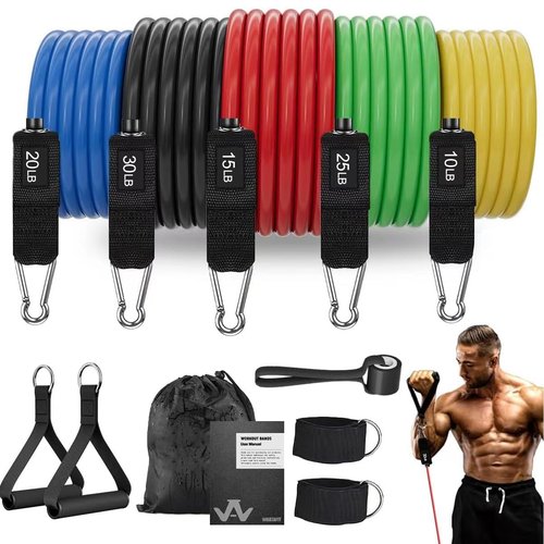 WHATAFIT Resistance Bands, Exercise Bands，Resistance Bands for Working Out, Work Out Bands with Handles for Men and Women Fitness, Strength Training Home Gym Equipment