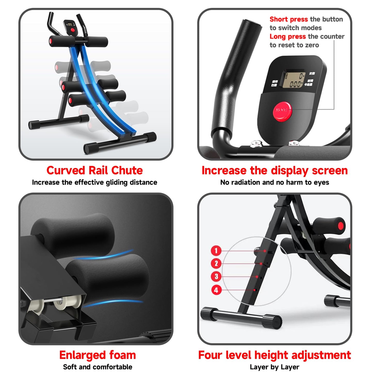 JOBUR abdominal bench Ab abdominal Machine Women's Home Abdominal Exerciser 308lbs Abdominal Compressor Collapsible Abdominal Core Trainer 4-Speed Adjustable Strength Training Machine with LCD Display