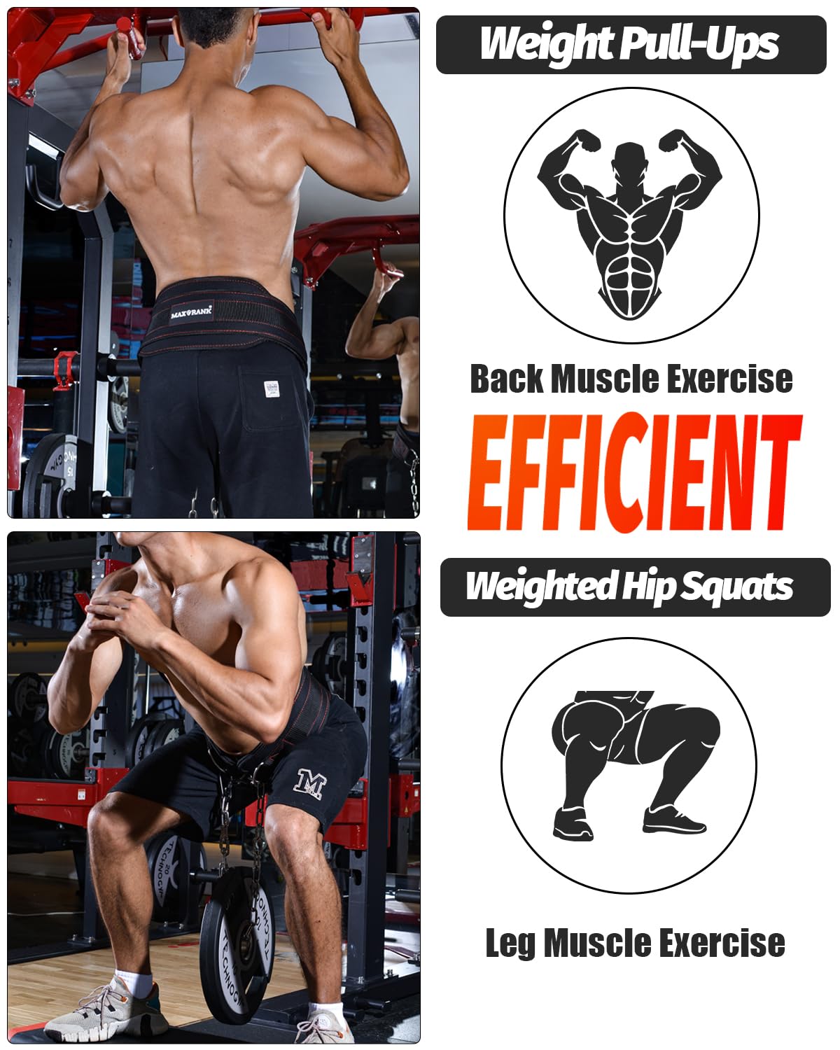 MAXRANK Dip belt With 37-40" Chain, 550lbs - 650lbs Weight Capacity, Weightlifting Belt for Dips and Pullups