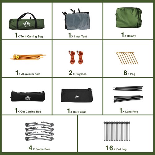 Night Cat Camping Cot Tent - Waterproof 1-Person Off-Ground Combo Cot Bed for Adults Portable Easy Set-up Tent