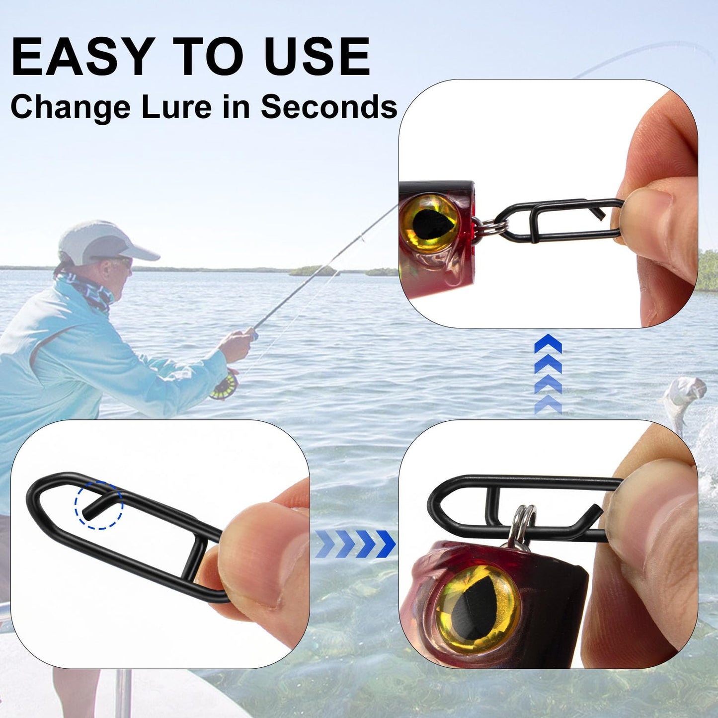 Alwonder 50-Pack Fishing Stealth Power Speed Clips, High Strength Stainless Steel Speed Clips for Fishing Lures Quick Change, Freshwater Saltwater Crankbait Popper Lures Quick Snap Connector 25LB