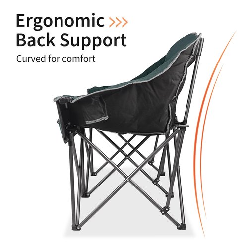 LANMOUNTAIN Fully Padded Folding Double Camping Chairs,Comfy Oversized Loveseat Lawn Chair w/Wine Glass Holder,Cup Holder,Heavy Duty Outdoor Portable Camp Couch Support 600 Lbs,Dark Green