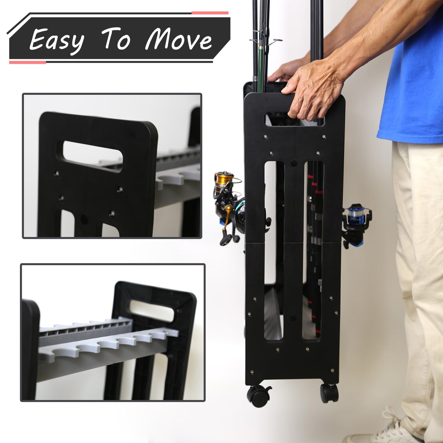 Jorazor Fishing Rod Holder,Fishing Pole Holders for Garage,Rod Holder for 16 Rod and Reel Combos,Vertical Fishing Rod Rack Floor Storage,Fishing Gifts for Men (Gray)