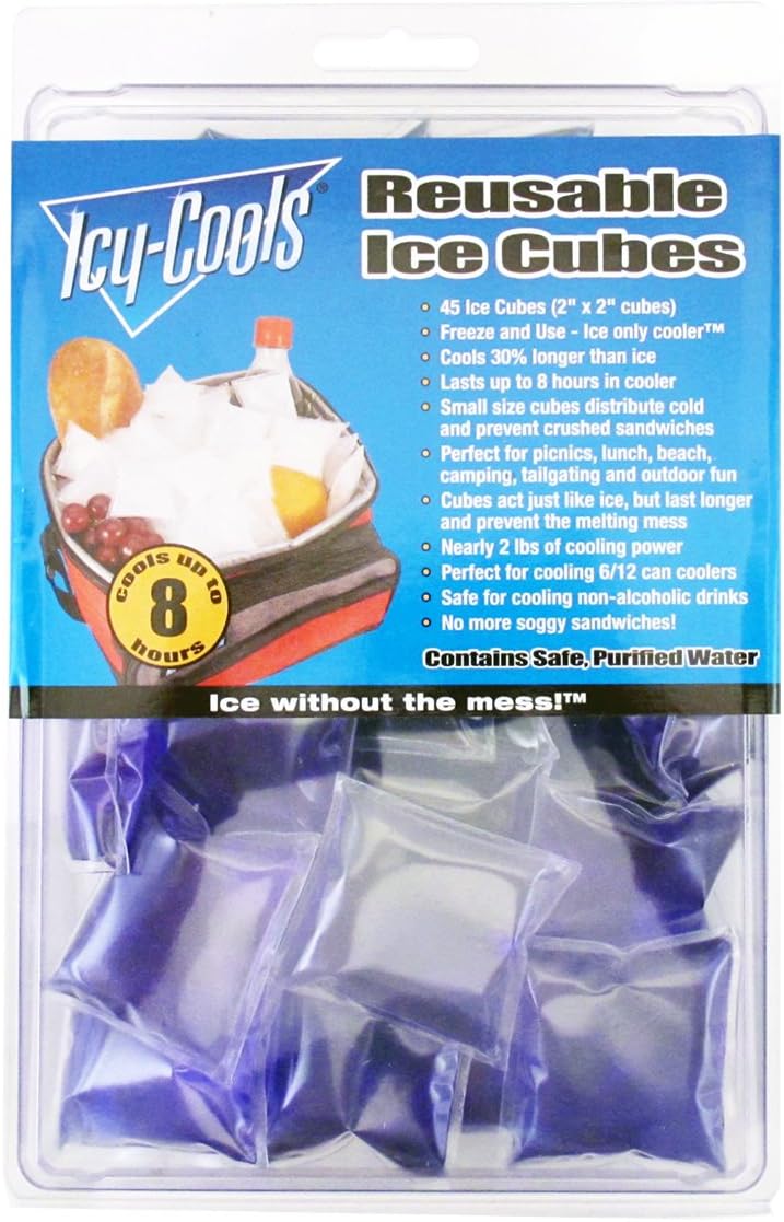 ICY‑COOLS Reusable Ice Cubes for Drinks, Coolers, and Lunch Boxes –135 Total (3 Packs of 45) Mess-Free, Non-Melting Alternative to Ice Cube Trays for Freezer, Purple