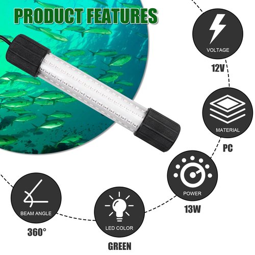 ReeMoo 12V 126 LEDs 13W Fishing Light Underwater Night Fishing Lure Finder Light Green Submersible Fishing Lights with 5M Power Cord for Pool Boat Sea Ice Fishing Attractants More Fish
