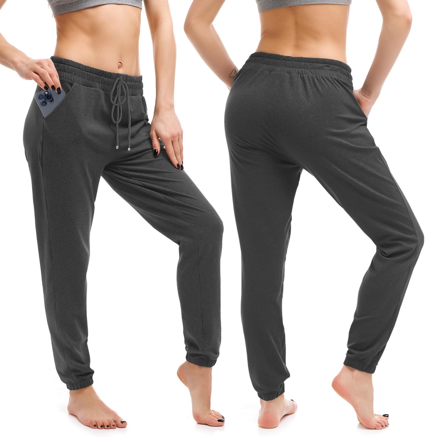 Walifrey Womens Joggers with Pockets, Drawstring Sweatpants Women for Lounging Jogging Gym and Workout DeepGrey,1 Pack DeepGrey M