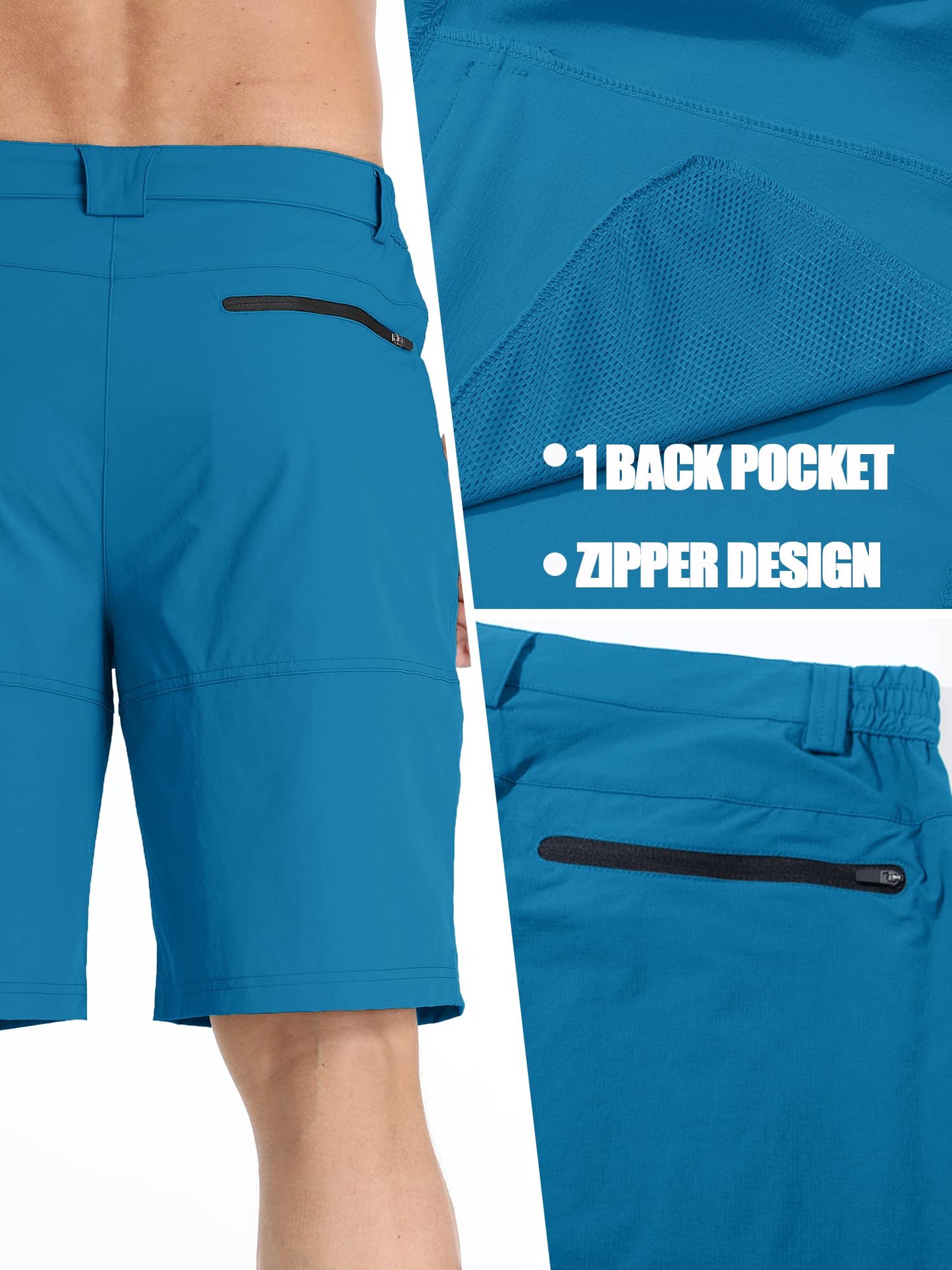 TACVASEN Mens 10" Hiking Shorts Outdoor Lightweight Quick Dry Summer Casual Dress Fishing Shorts with Zipper Pockets Blue Green 30