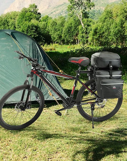 KEMIMOTO Bicycle Panniers Combo 3-in-1, Bike Saddle Grocery Bag with Waterproof Rain Cover, 52L Large Capacity Storage Cargo Cycling Backpack, Mountain Road E-bike Trunk Bag, Black