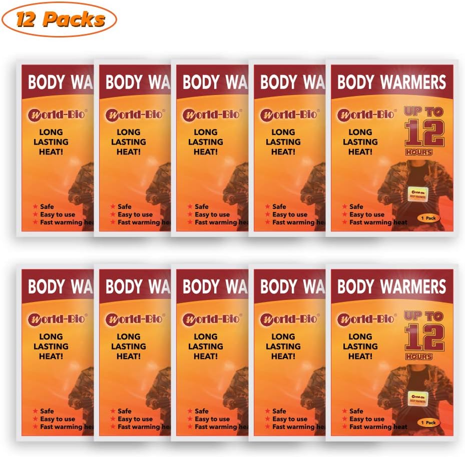 WORLD-BIO Body Warmers for Cold Weather, Heat Warmer Patch Disposable with Adhesive Backing Gives Hours Warm - 10/12/20/32/40 Packs, Hand Warmers Long Lasting Safe Natural Odorless