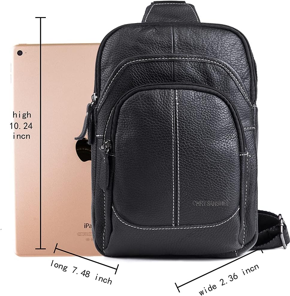 Chrysansmile Sling Bag for Men Black Crossbody Bags for Women Genuine Leather Cross Body Bag Mini Backpack for Travel Outdoor