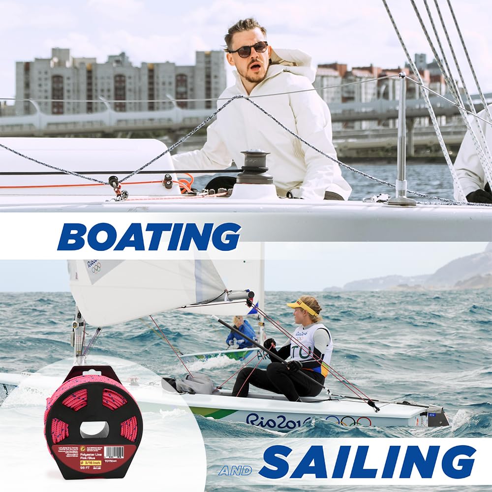 3/16" x 98' (4 mm x 30 m) 16 Strand Strong Heavy-Duty Tactical Cord, Clothes Line Camping Utility - All-Purpose Lightweight Diamond Braid Rope for Tie, Pull, Swing, Knot