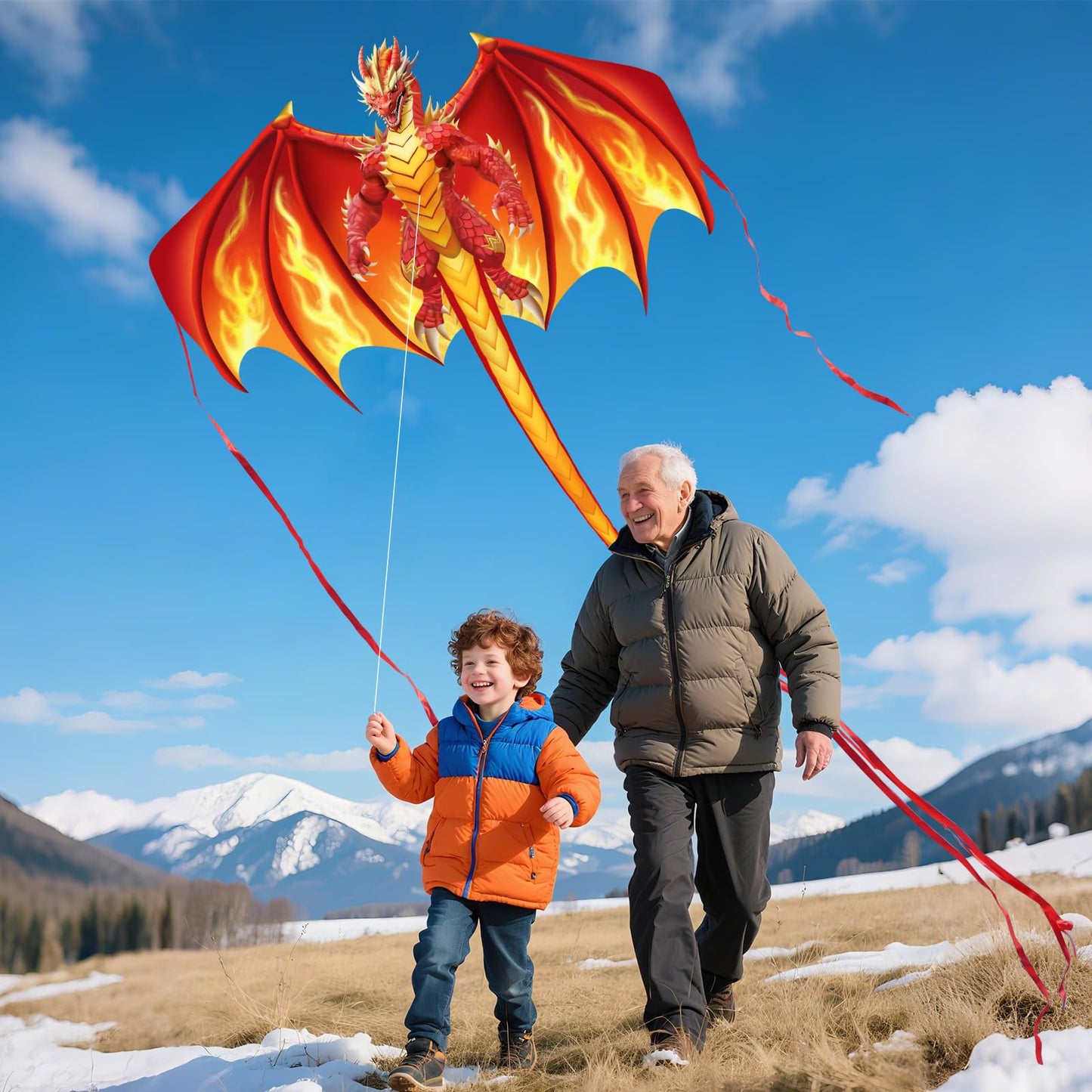 YFAFENGS Large Red Fire Dragon Kite for Kids & Adults Easy to Fly Kite, Perfect for Holiday Fun, Outdoor Activities, Beach & Park Play, Ideal Gift for Dragon Lovers on Christmas/Birthday