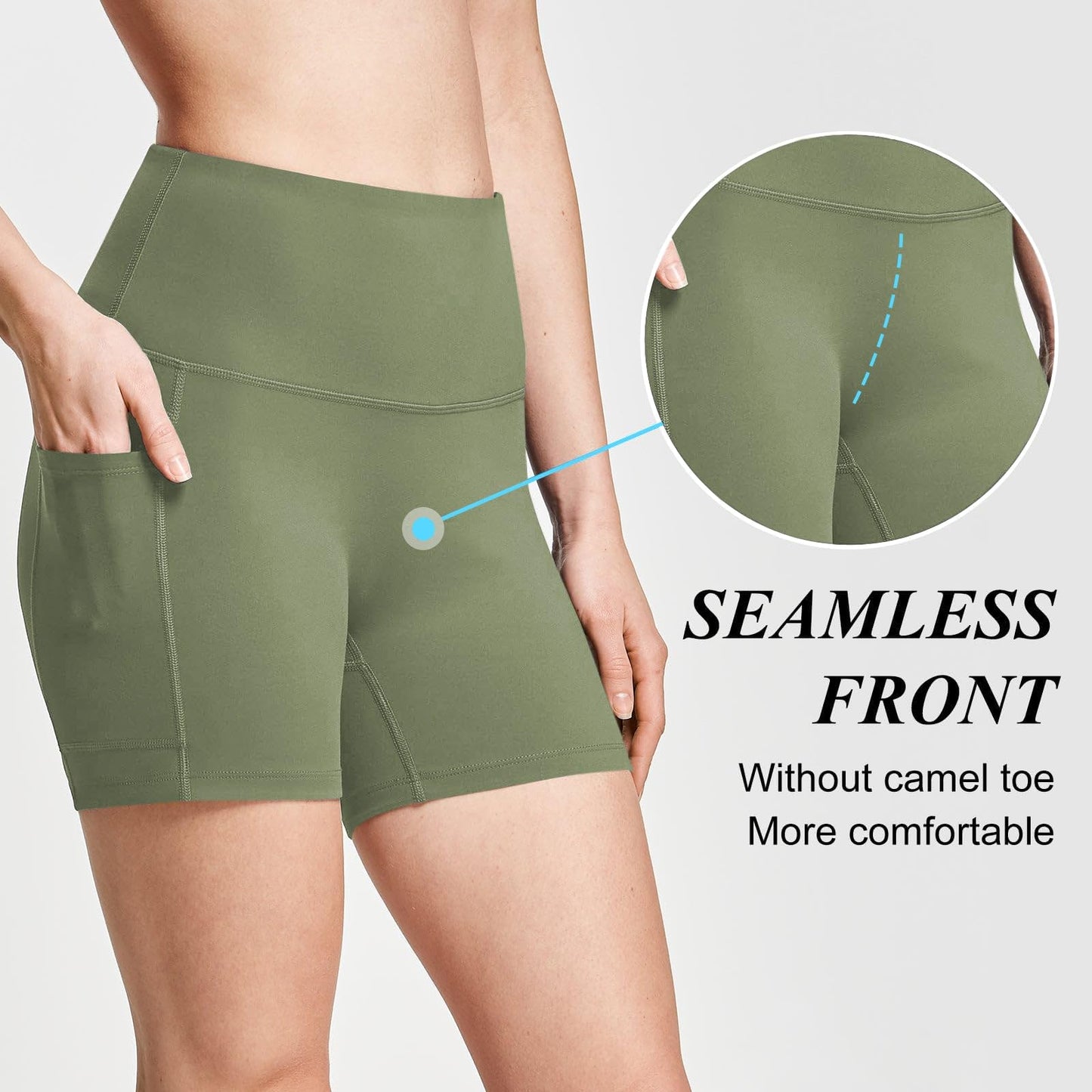 baleaf Biker Shorts Women Yoga Gym Workout Spandex Running Volleyball Tummy Control Compression with Pockets Soft 5" Navy Green XL