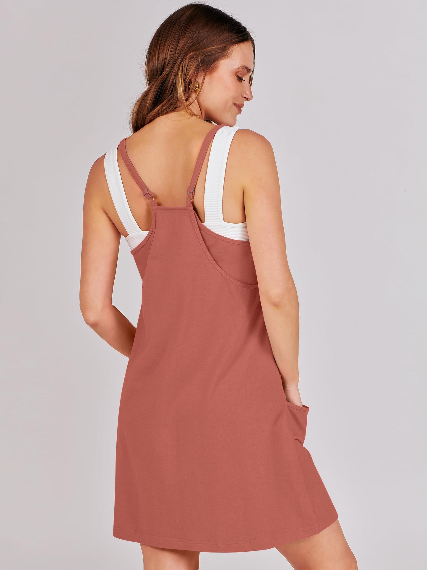 ANRABESS Women Athletic Dress Summer Tennis Workout Active Sports Mini Romper Dress Built in Shorts Travel Vacation Clothes Rust Small