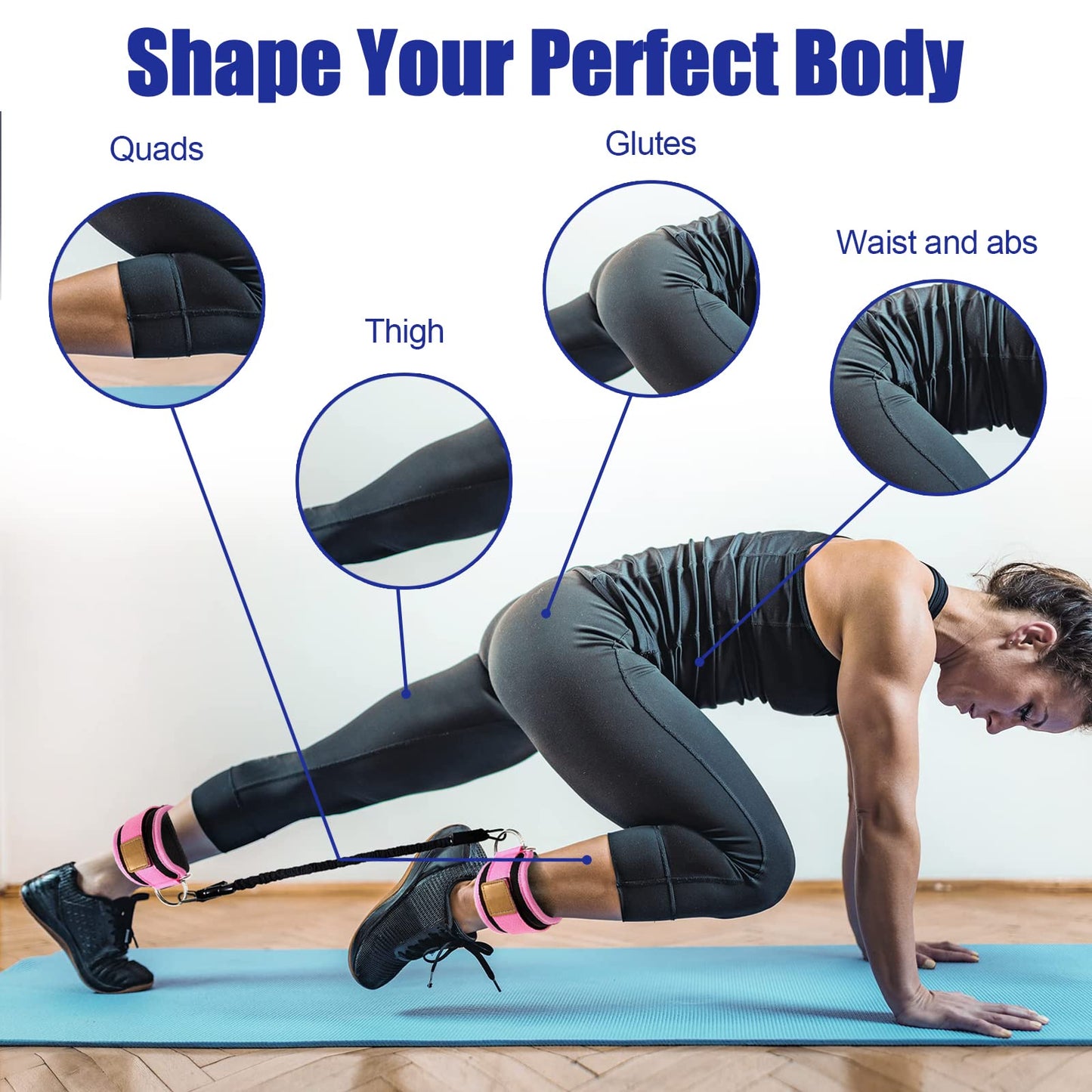 Ankle Resistance Bands with Cuffs for Leg Booty Butt Lift Workout Equipment - Kickbacks Hip Leg Glute Fitness Training Exercise Bands with Ankle Cuffs for Men Women