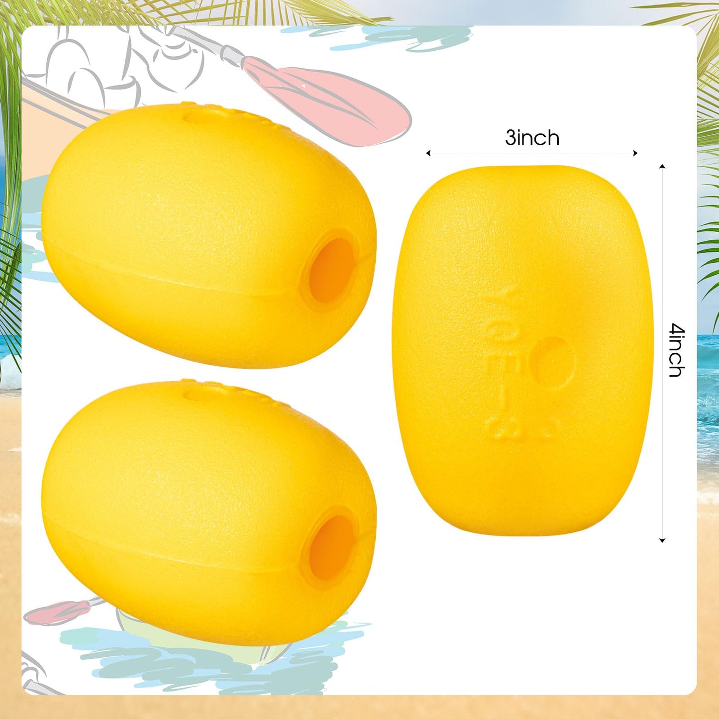 Poen 6 Pcs Buoys Float Rope Floats Marine, 4" x 3", 4/5" Hole Deep Water Fishing Marker Buoys Anchor for Boat Swimming Pool Kayak Trail Dock Crabbing Skiing Marine, Yellow