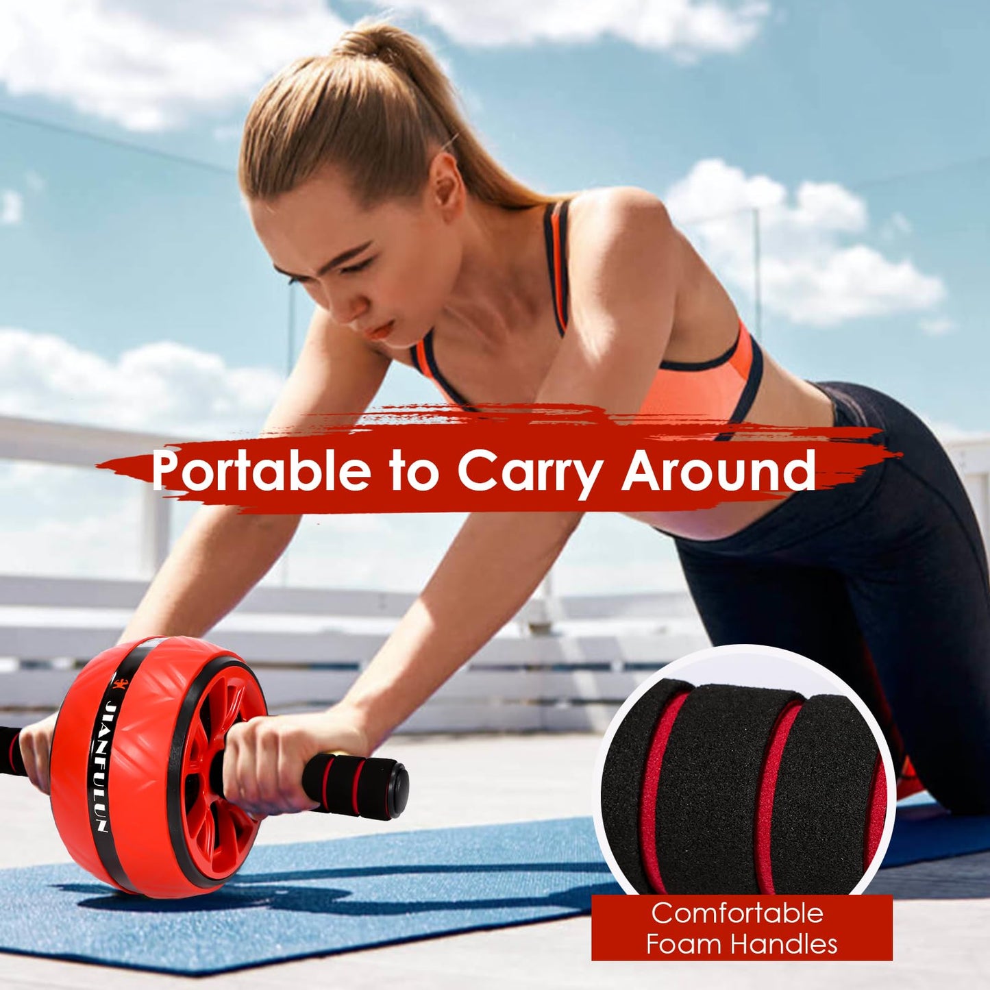 AB Roller Wheel, Ab Roller Wheel Exercise Equipment for Core Workout, Ab Wheel Roller for Home Gym, Ab Workout Equipment for Abdominal Exercise (RED)