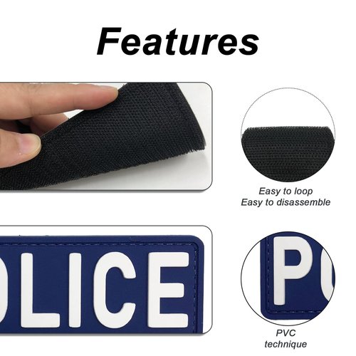 uuKen PVC Police Patch 4"x1.4" Navy Blue with Hook Fastener Back for Hat Bags Backpacks (Navy Blue)