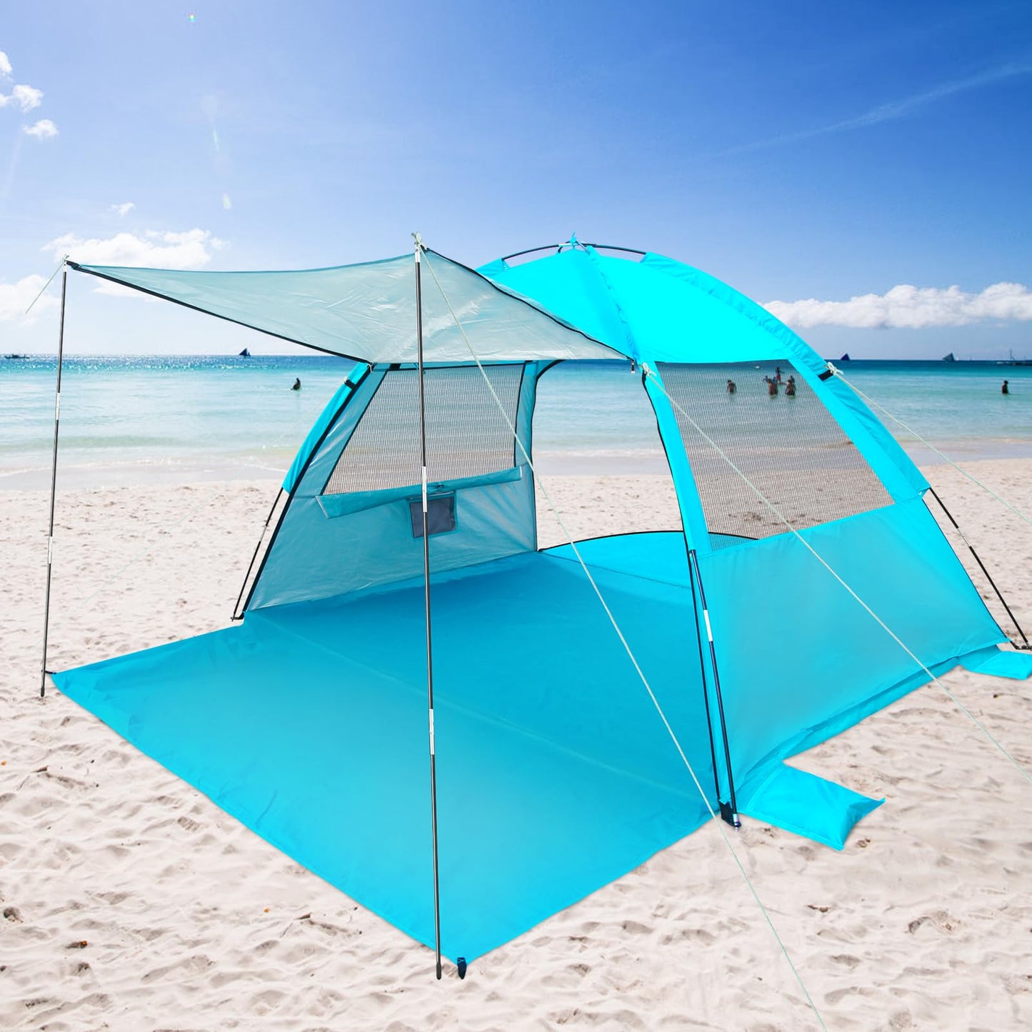 DLUCKY Beach Tent for 1/2-3/4 Person,Anti-UV Portable Sun Shade ShelterUPF 50+,Both Sides Extendable Floor,Extendable Awning,with 2 Ventilating Mesh Windows,Lightweight & Easy Setup.