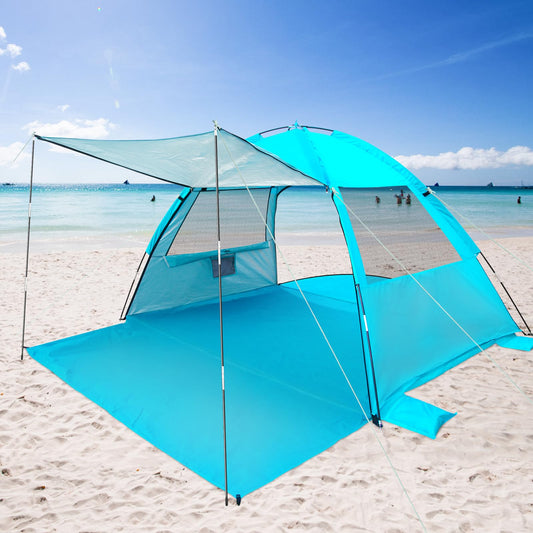 DLUCKY Beach Tent for 1/2-3/4 Person,Anti-UV Portable Sun Shade ShelterUPF 50+,Both Sides Extendable Floor,Extendable Awning,with 2 Ventilating Mesh Windows,Lightweight & Easy Setup.