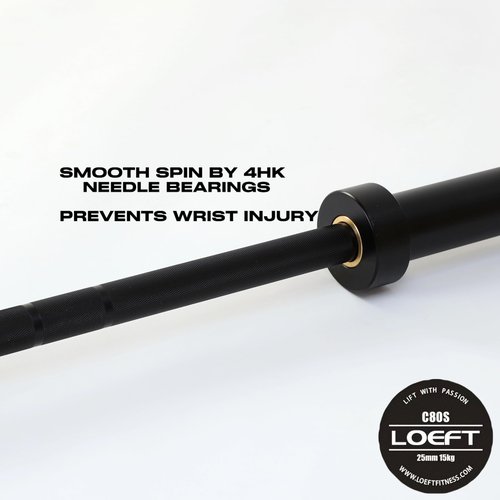 LOEFT 6ft Olympic Barbell, 15kg 25MM Women's Barbell for Weightlifting and Powerlifting, 1200 lbs Weight Capacity 190K PSI Weight Bar Fit 2" Weight Plates (Black)