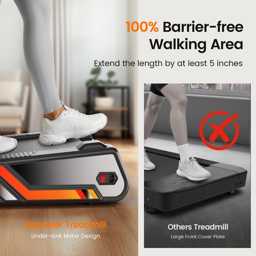 Repower Small Walking Pad for Home and Office, Portable Under Desk Treadmill with Fixed 7% Incline and Adjustable 2% Incline, 300LBS Capacity—Orange