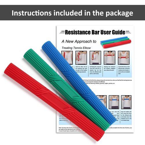 Hshbxd Tennis Elbow Therapy Flexible Bar, Flex Therapy Bar Strengthener, Resistance Bar for Golfers Elbow, Tendonitis, Wrist, Forearms Pain Relief(Dark-red green blue)