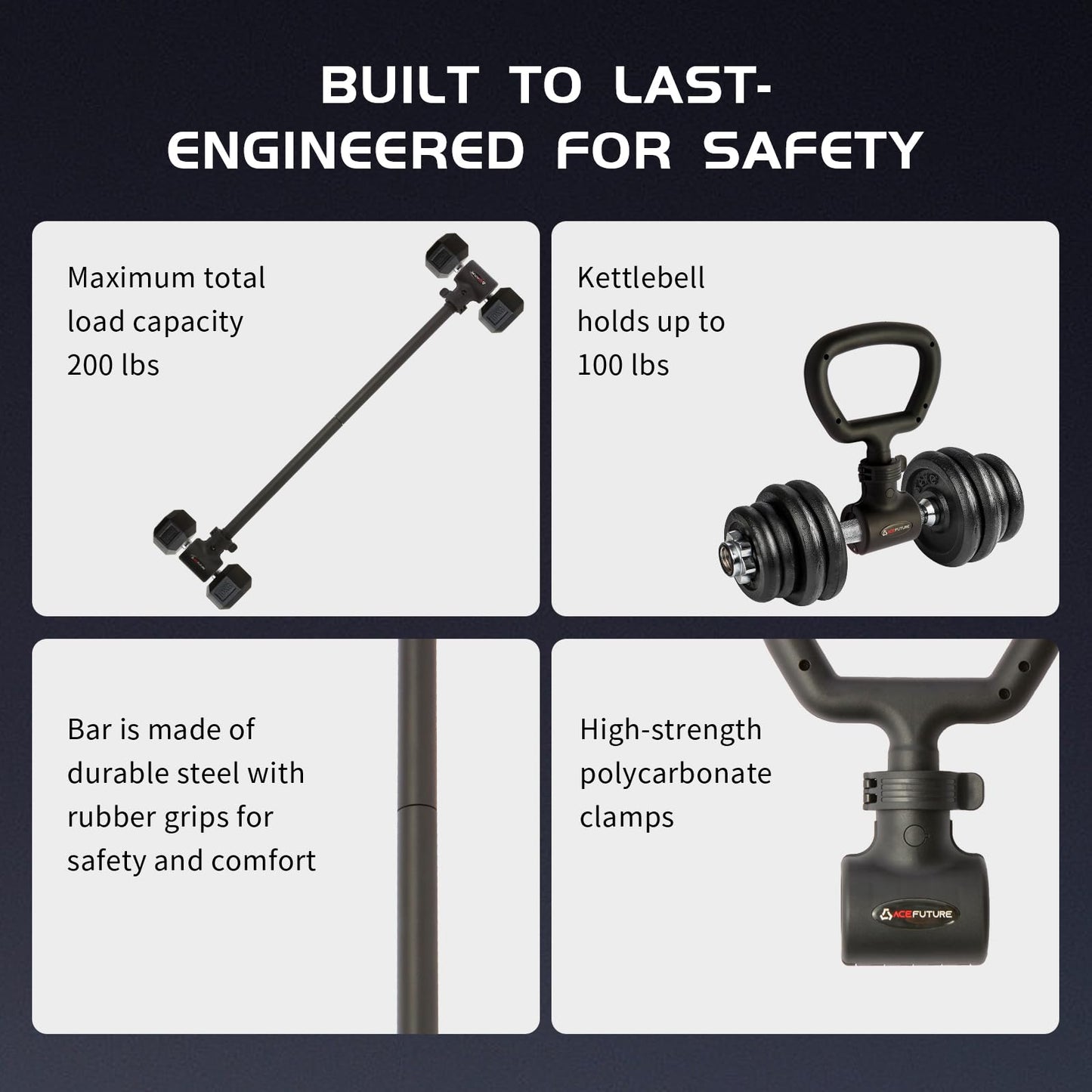 Acefuture Hyperbell Dumbbell Converter - Convert Dumbbells to Barbell Set and Kettlebell for Home Fitness - Adjustable & Up to 200 lb Capacity Weight Barbell for Weight Lifting (Barbell Converter)