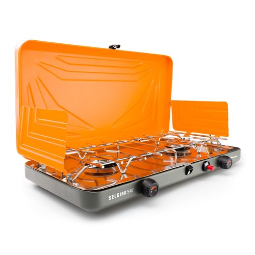 GSI Outdoors Selkirk 540+, Portable Outdoor Camping Stove, 2-Burner Propane Grill, 14,000 BTU High-Output Adjustable Burners, Integrated Igniter and Wind Guards