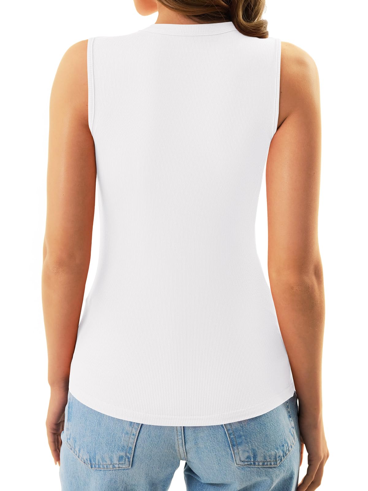 GKBK Womens Ribbed High Neck Tank Tops Racerback Slim Fitted Top Summer Basic Casual Sleeveless Shirts White
