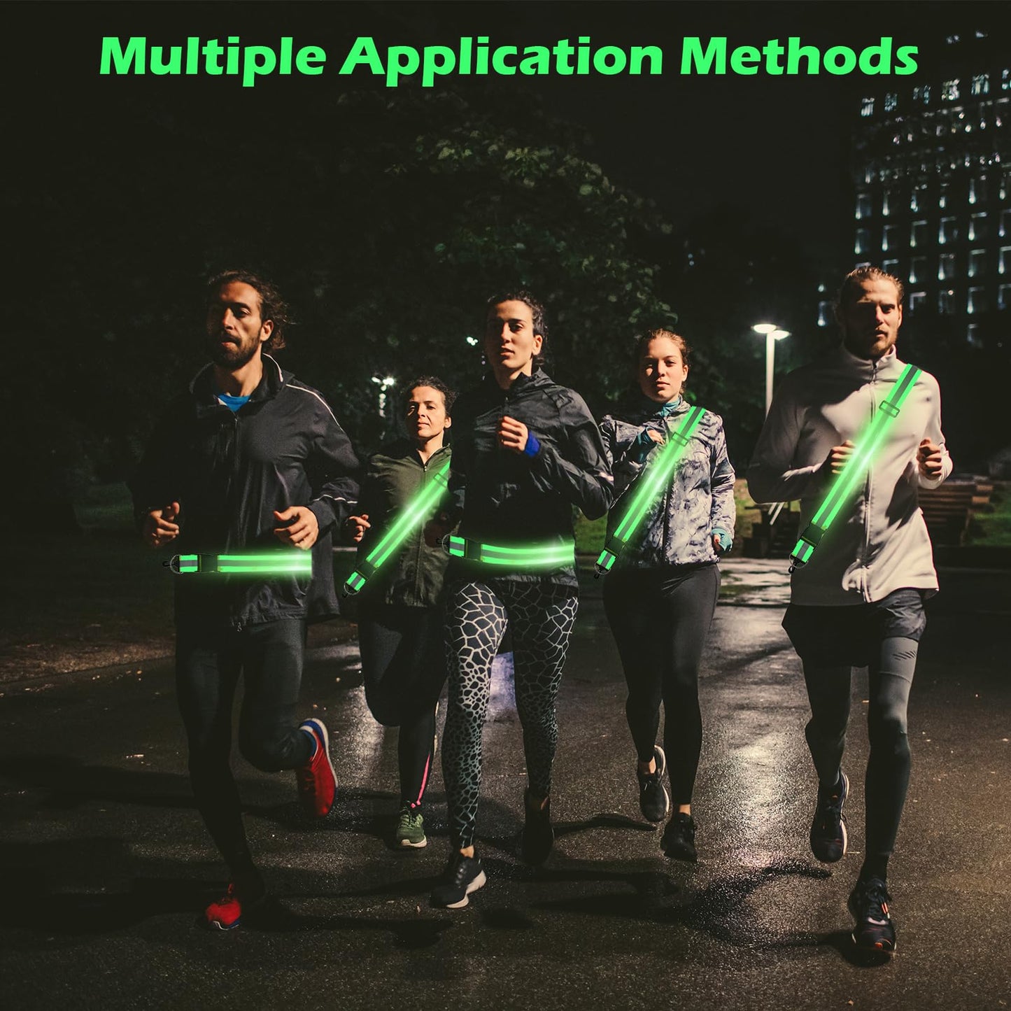 Jaxbo 5 Pcs Reflective Running Gear, High Visibility Reflective Sash for Walking at Night，Reflective Vest with Reflective Armbands,Perfect for Men, Women and Kids Walking Running Cycling