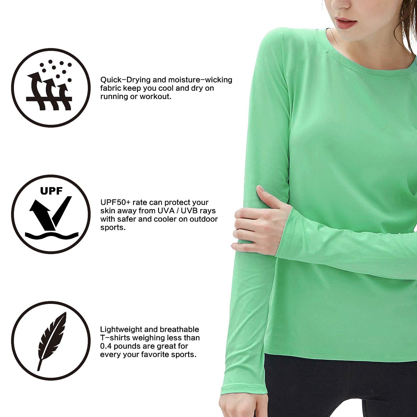 isnowood Womens Long Sleeve Rash Guard, UV UPF 50+ Sun Protection Shirts, Quick Dry Lightweight Tops for Swimming Workout Hiking Running