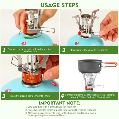 KUBQLIG Portable Camping Stove Backpacking Stove, Specialized Camping Stove with Piezo Ignition Stable Support Wind-Resistance, Camp Stove for Camping Hiking&Outdoor Adventure Cooking