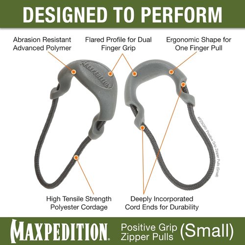 MAXPEDITION Positive Grip Zipper Pulls (Small, Gray) Pack of 6, Zipper Pull Replacement for Tactical Backpack, EDC Pouch, Bug Out Bag & Luggage, Sling Pull Tab, PZSGRY
