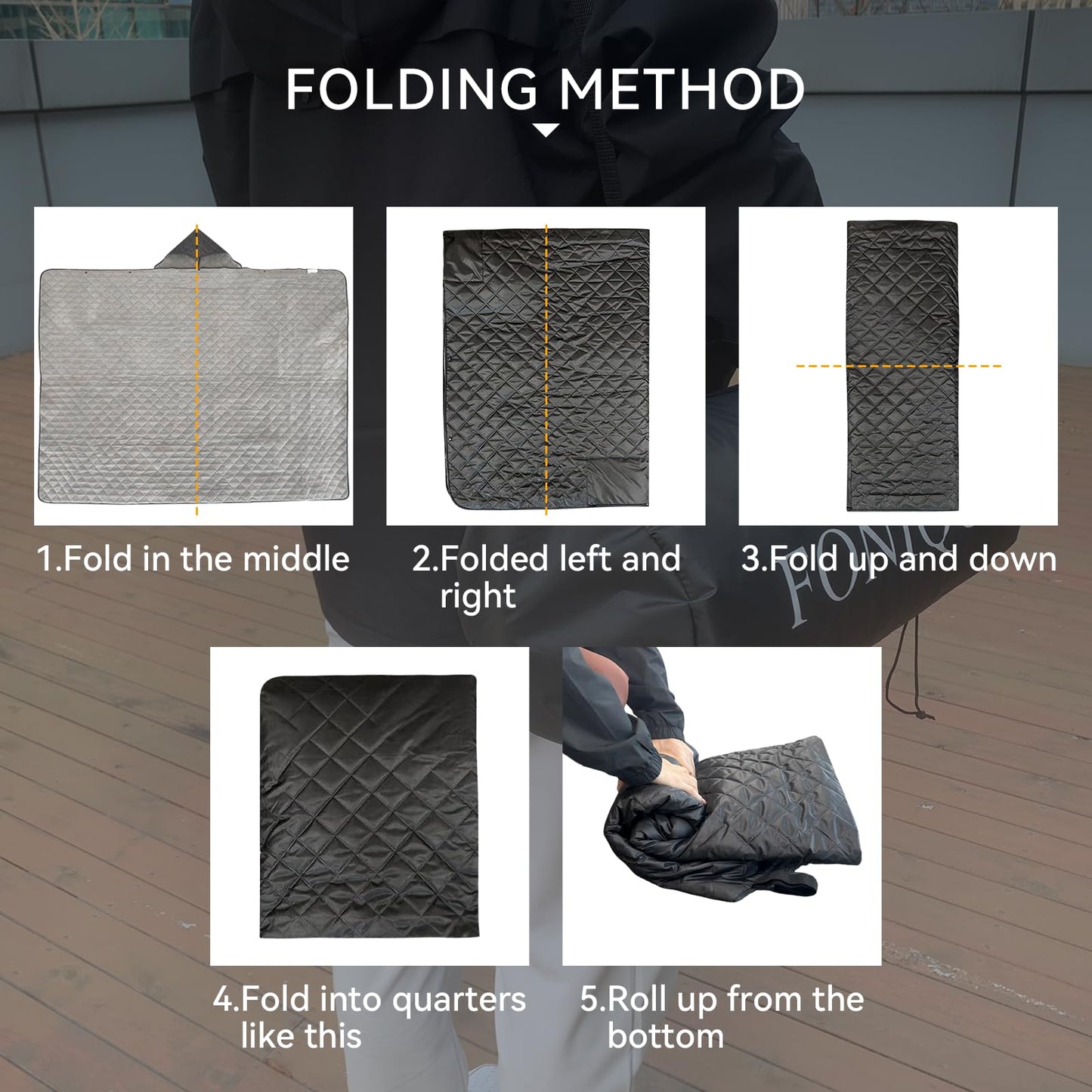 FONIQU Waterproof Camping Blanket for Cold Weather, Extra Thick Fleece Stadium Blanket with Hood, Sports Outdoor Blankets for Concerts, Camping, Car, Picnic - Machine Washable 78 "x 57"