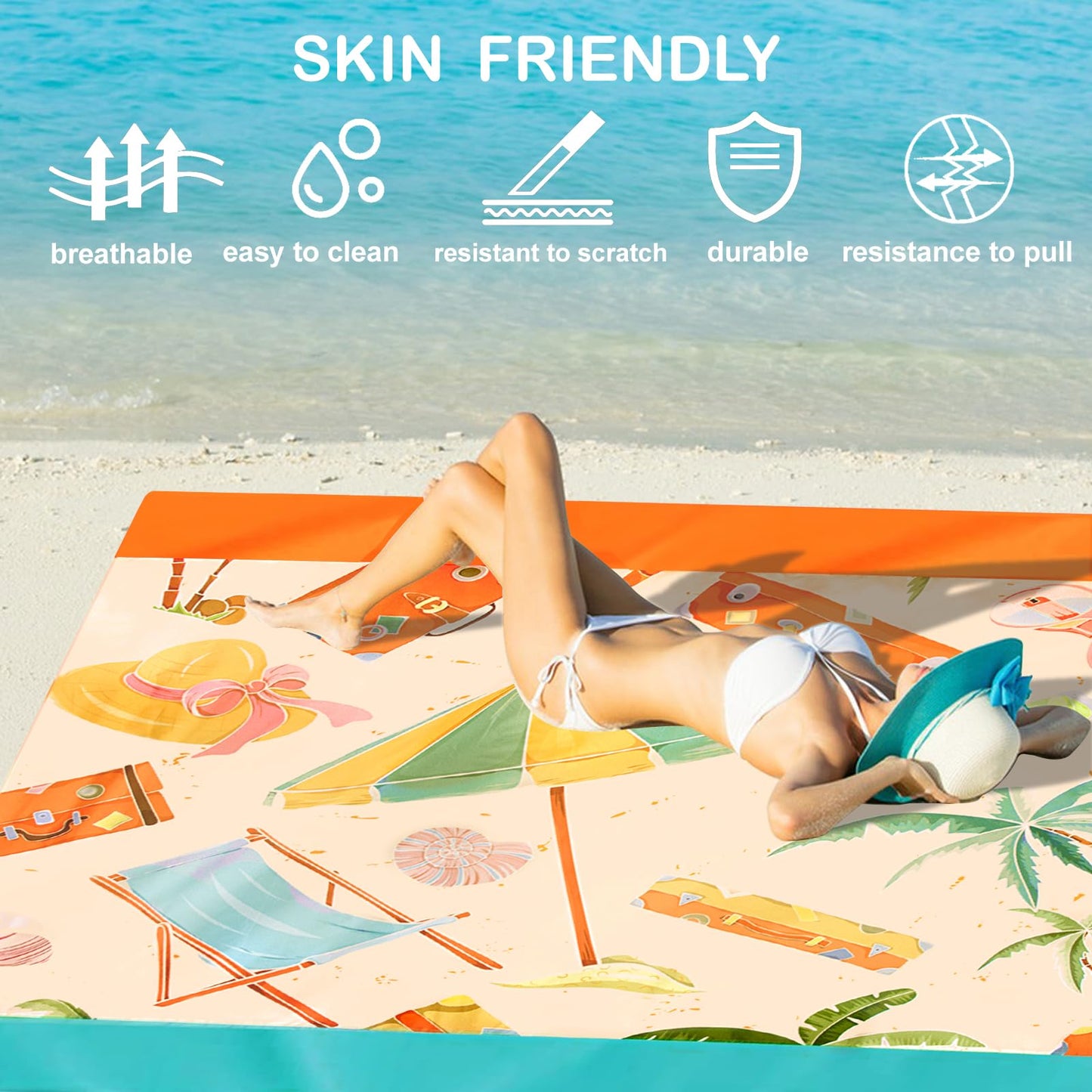 FunQeeu Beach Blanket, Waterproof Sandproof Extra Large Beach Mat 83" X 79" for 2-8 Adults Oversized Lightweight Quick Drying Outdoor Picnic Blankets