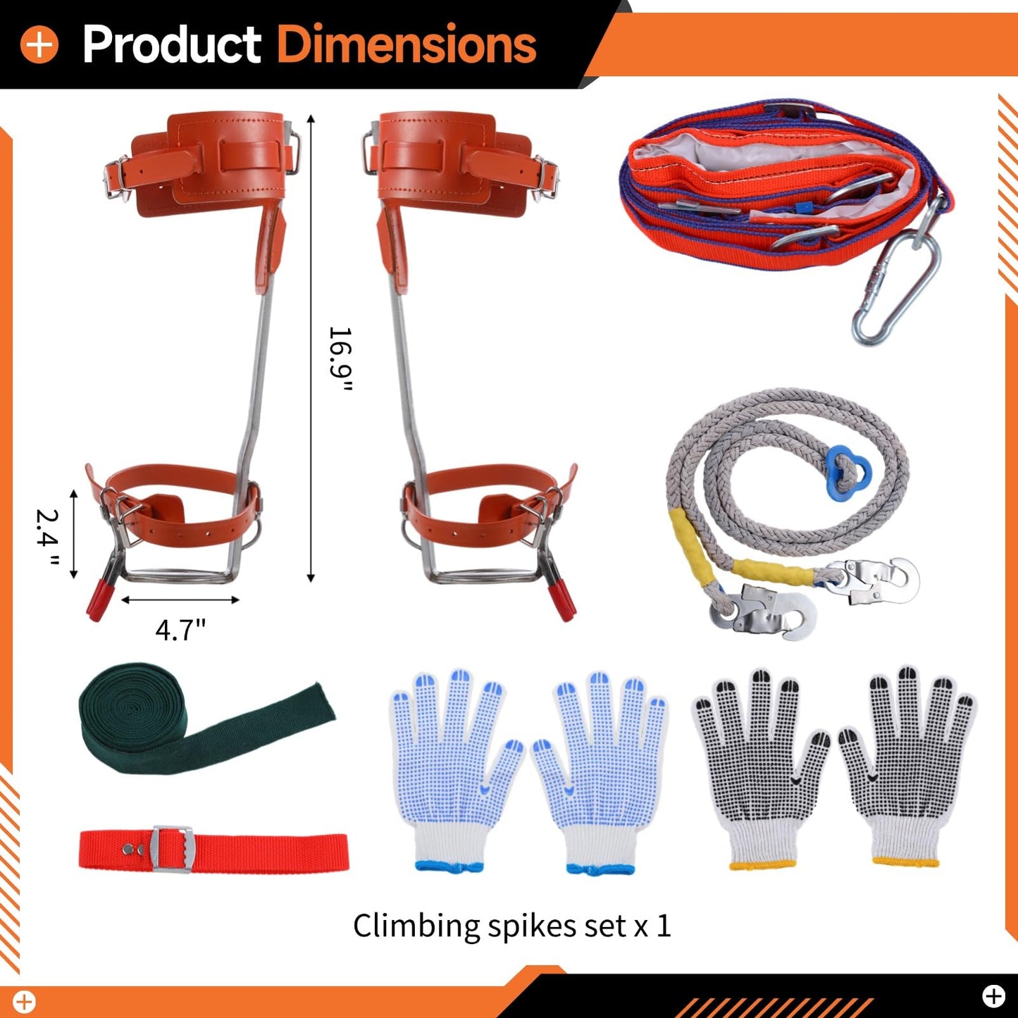 Homaisson Tree Climbing Spikes Set, Adjustable Tree Climbing Spikes Kit, Complete Tree Climbing Gears with Safety Belt