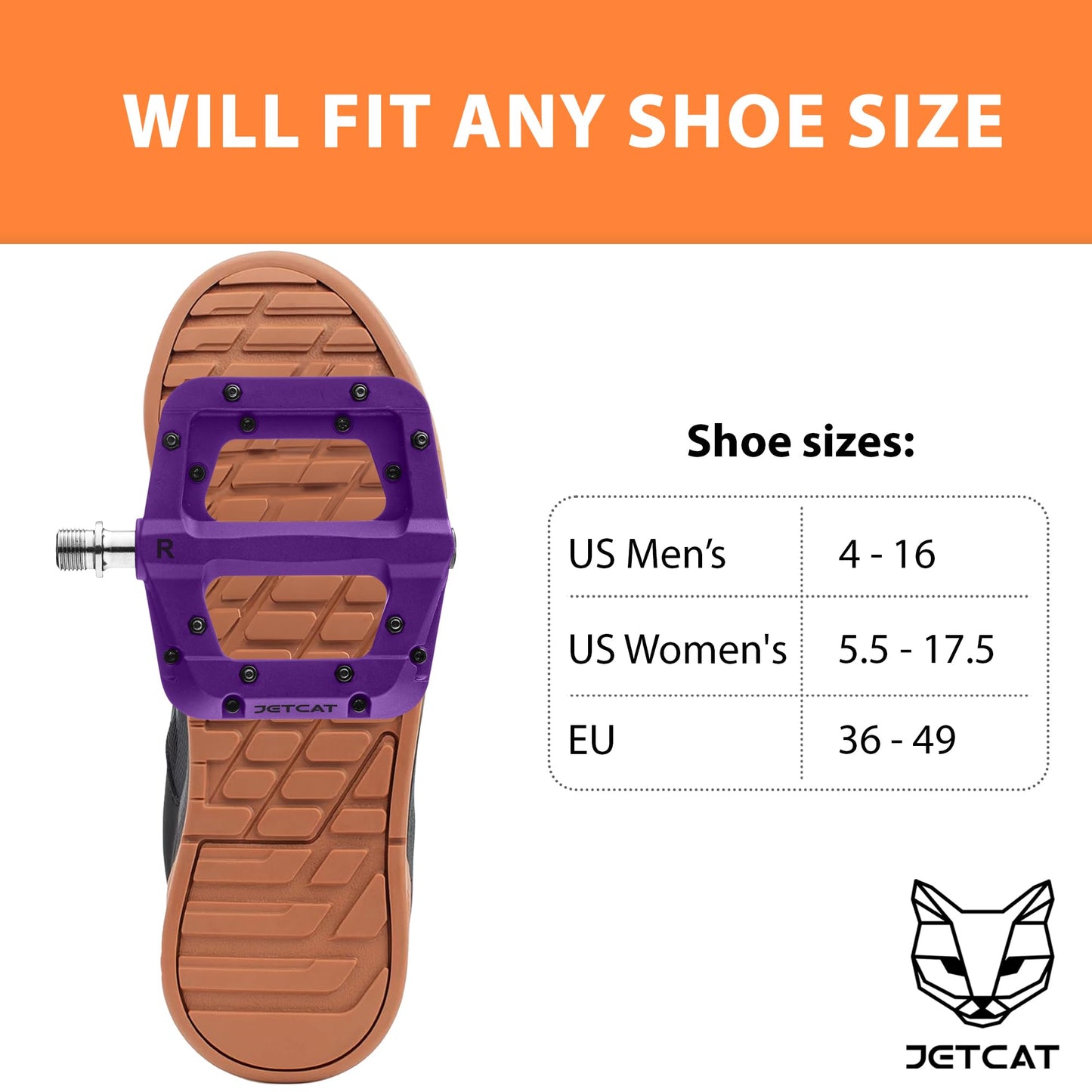 JETCAT Mountain Bike Pedals Flat - MTB Pedals Flat, Bicycle Pedals for BMX/MTN/Road/Gravel/EBike, BMX Pedals, Platform Pedals, Adults & Kids Bike Replacement - Purple 9/16