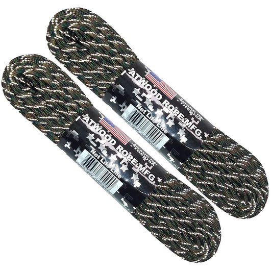 Atwood Rope - Woodland Camo 550 Paracord, 7 Strand Core 1/8 inch x 100 Foot - 2 Pack