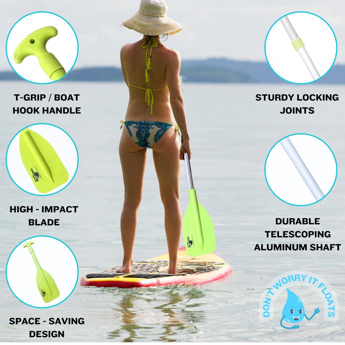 SandShark Premium Telescoping Emergency Boat Paddle-Lightweight Boat Paddles-High Impact Molded Nylon, 22''-42'', Twist Lock, Aluminum Shaft-Boat Oars for Outdoor Adventure, Kayak Ore JetSki & Boating