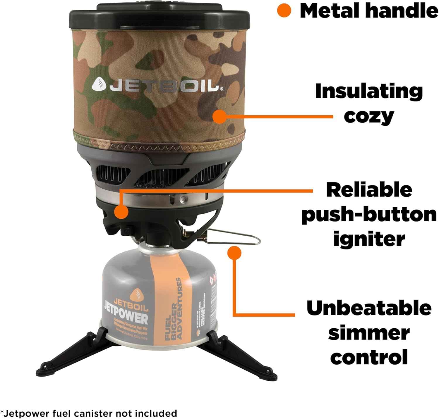Jetboil MiniMo Camping Stove - Adjustable Heat Backpacking Cooking System