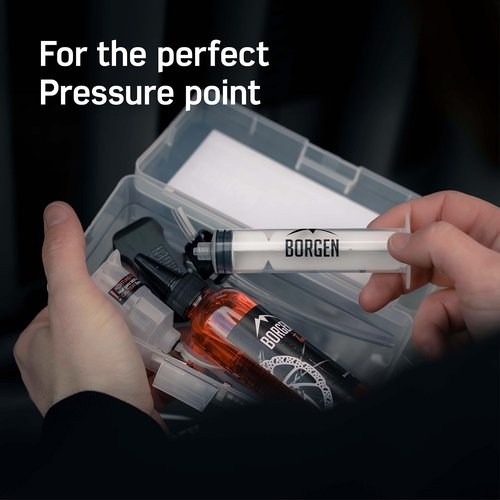 Borgen Brake Bleeding Kit for Shimano Hydraulic Bike Disc Brakes - Bike Bleed Kit with 100 ml (3.4oz) Hydraulic System Shimano Mineral Oil - Instructions and Video | Gloves and Bleed Block Included