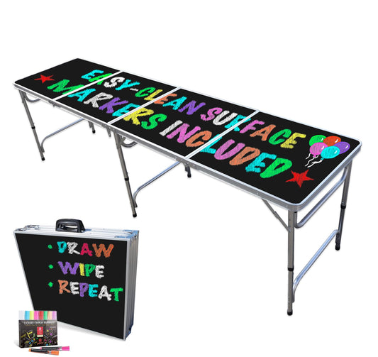 PARTYPONG PartyTable 8 Foot or 4 Foot Portable Folding Adjustable Table w/Erasable Surface - Perfect for Art, Classrooms, Birthday Parties, Picnics, BBQs & More!